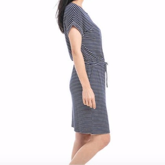 HILARY RADLEY Striped Drawstring Waist Dress Size Small in Navy and White Stripe - Picture 3 of 16